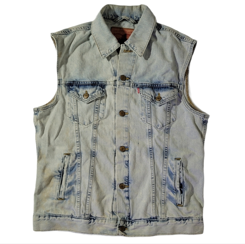 Vintage Levis Blue Acid Wash Denim Trucker Jacket Cut Off Vest